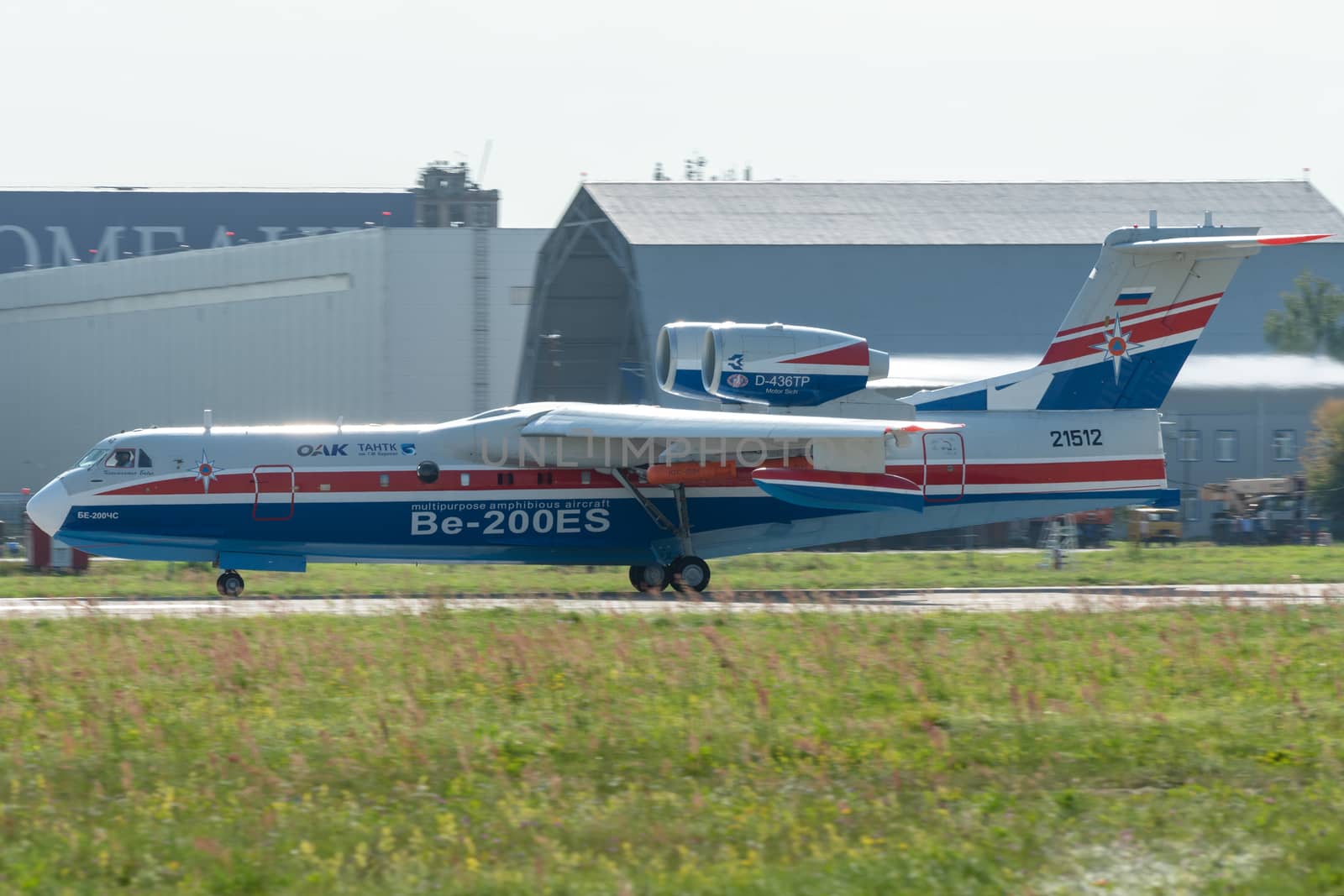 August 30, 2019. Zhukovsky, Russia. Multipurpose amphibious aircraft Beriev Be-200 Altair  at the International Aviation and Space Salon MAKS 2019.