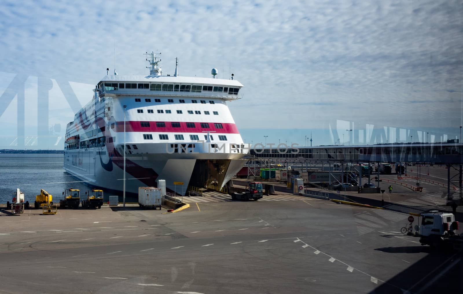 23 April 2019, Tallinn, Estonia. High-speed passenger and car ferry of the Estonian shipping concern Tallink Baltic Queen in the port of Tallinn.