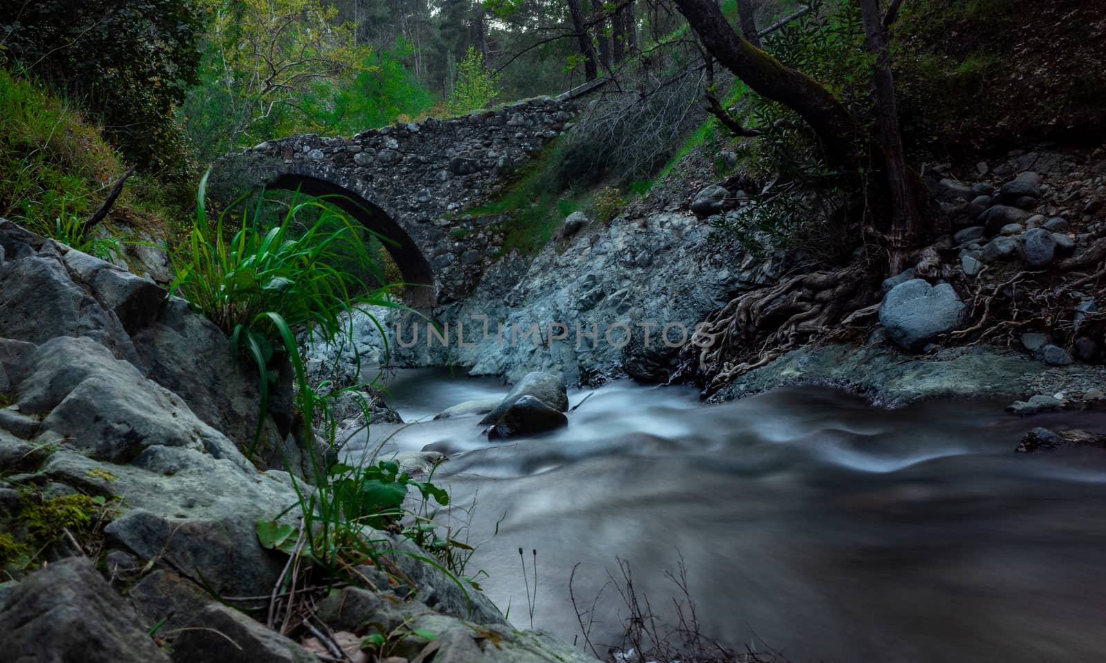Ancient stone Venetian bridge in the Troodos mountains on the island of Cyprus.