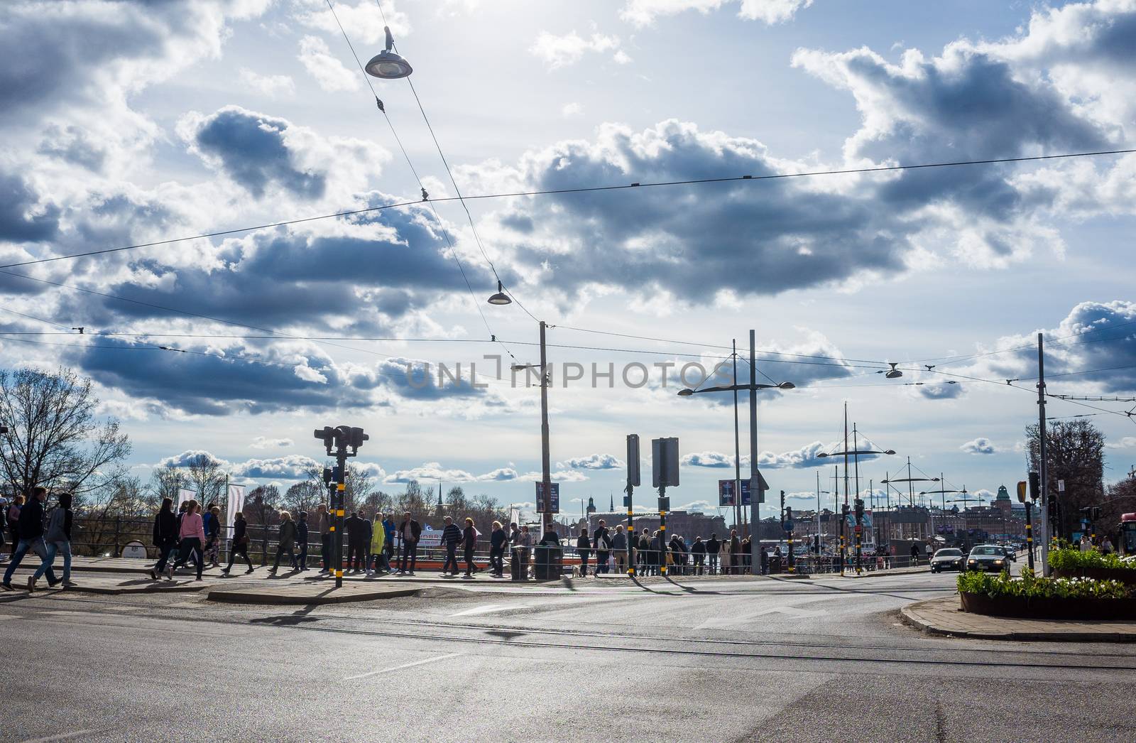 April 22, 2018, Stockholm, Sweden. Passers-by on one of the streets in Stockholm.