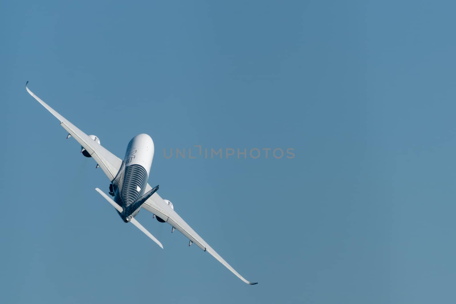 August 30, 2019. Zhukovsky, Russia. long-range wide-body twin-engine passenger aircraft Airbus A350-900 XWB Airbus Industrie at the International Aviation and Space Salon MAKS 2019.