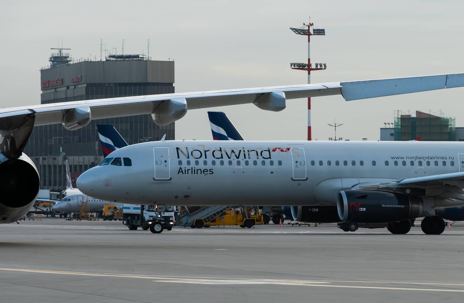 October 29, 2019, Moscow, Russia. Plane 
Airbus A321-200 Nordwind Airlines at Sheremetyevo airport in Moscow.