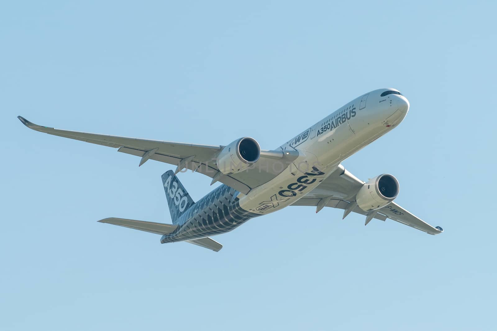 August 30, 2019. Zhukovsky, Russia. long-range wide-body twin-engine passenger aircraft Airbus A350-900 XWB Airbus Industrie at the International Aviation and Space Salon MAKS 2019.
