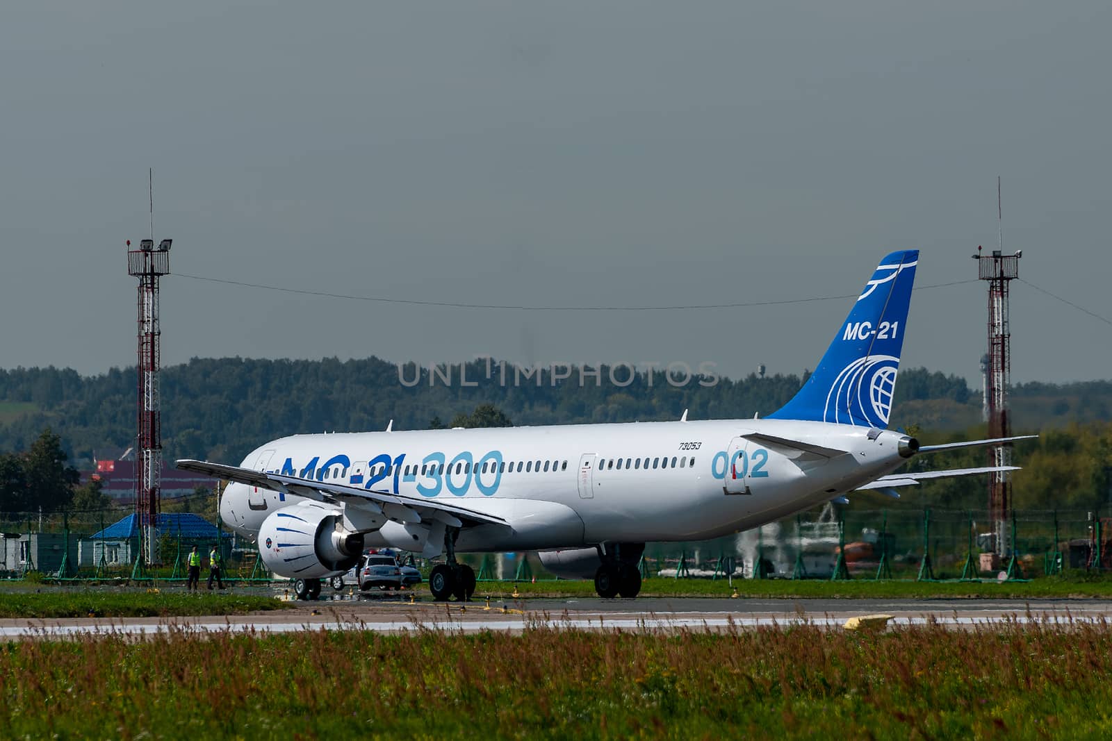 August 30, 2019. Zhukovsky, Russia. Promising Russian medium-range narrow-body passenger aircraft Irkut MC-21 at the International Aviation and Space Salon MAKS 2019.