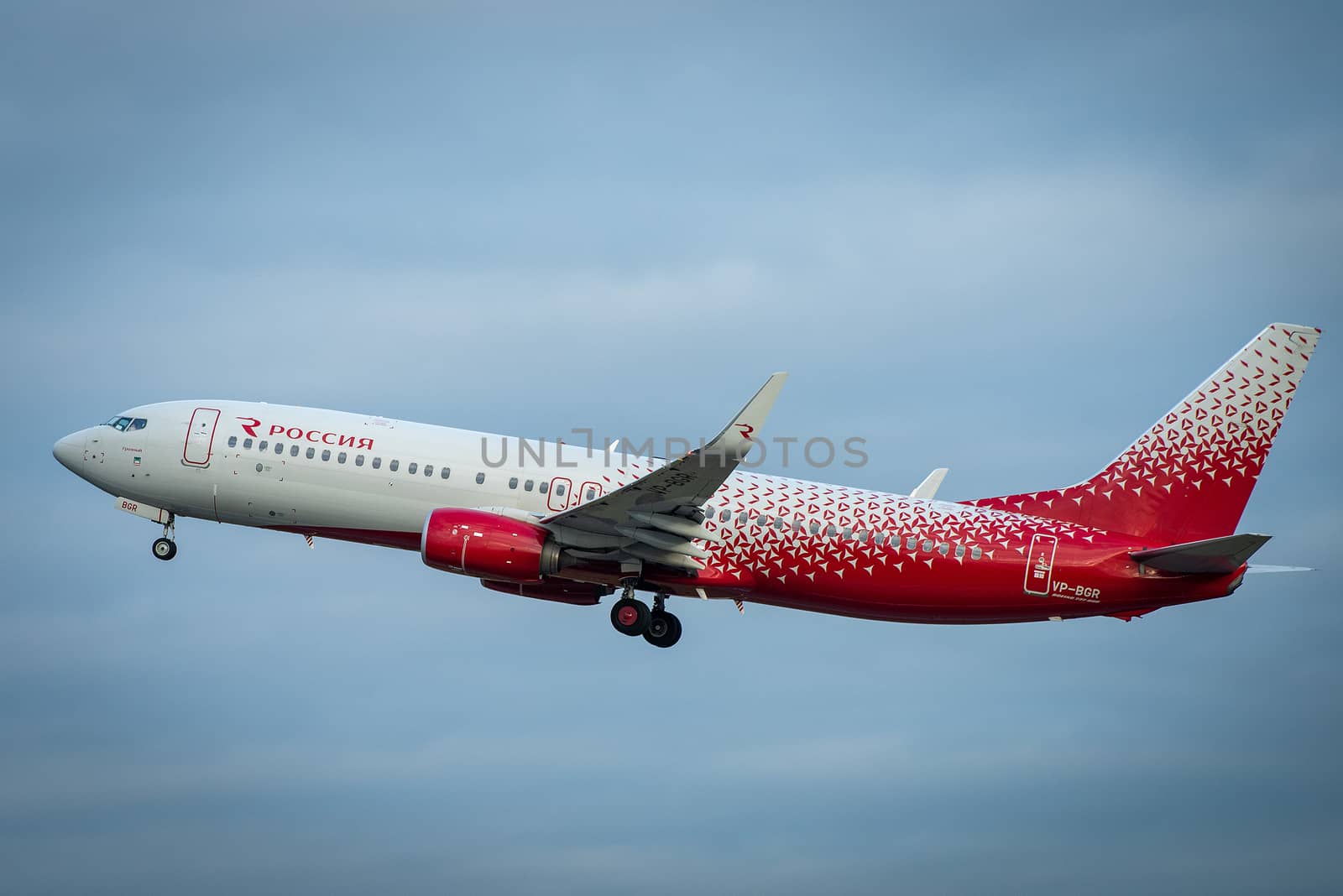 October 29, 2019, Moscow, Russia. Plane 
Boeing 737-800 Rossiya - Russian Airlines at Sheremetyevo airport in Moscow.