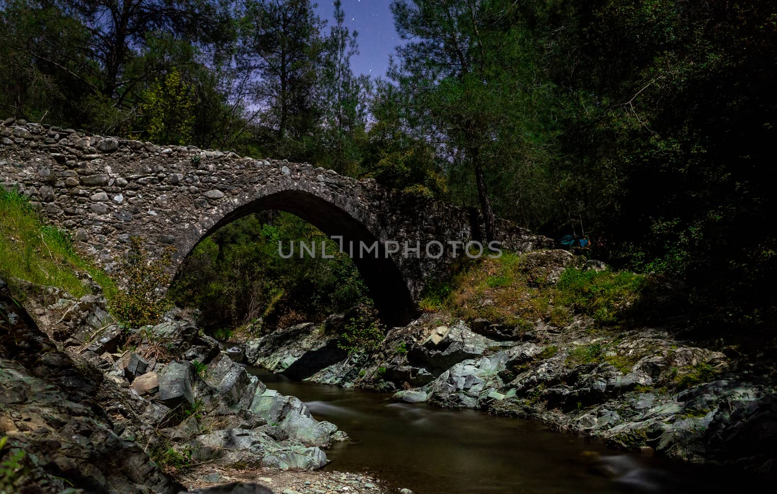 Ancient stone Venetian bridge in the Troodos mountains on the island of Cyprus.