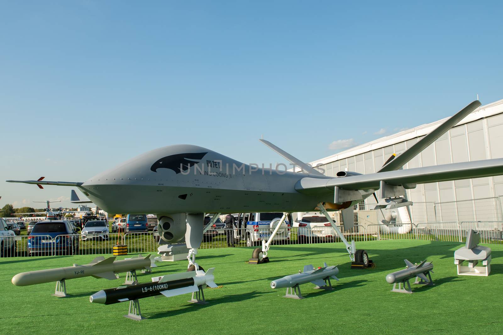 August 30, 2019. Zhukovsky, Russia. Chinese drone reconnaissance drone CAIG Wing Loong 2 at the International Aviation and Space Salon MAKS 2019.