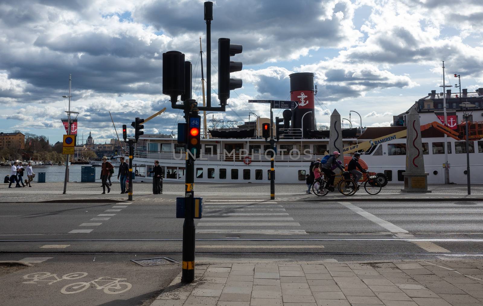 April 22, 2018, Stockholm, Sweden. Cyclists on one of the streets in Stockholm.