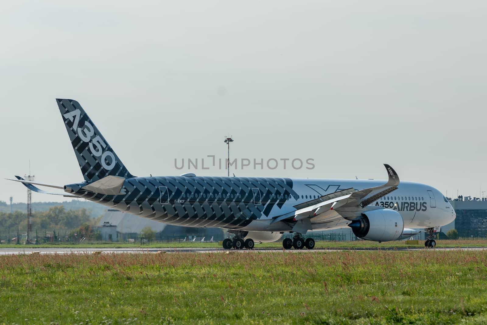 August 30, 2019. Zhukovsky, Russia. long-range wide-body twin-engine passenger aircraft Airbus A350-900 XWB Airbus Industrie at the International Aviation and Space Salon MAKS 2019.