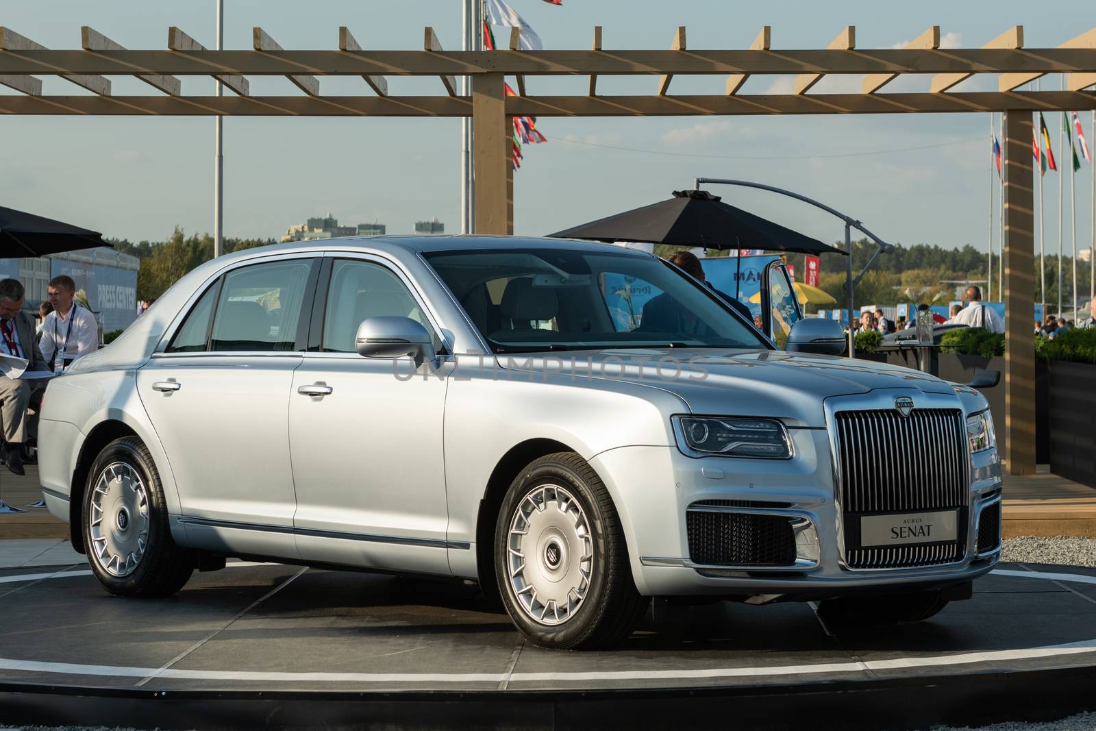 August 30, 2019. Zhukovsky, Russia. Russian executive car Aurus Senat at the International Aviation and Space Salon MAKS 2019.