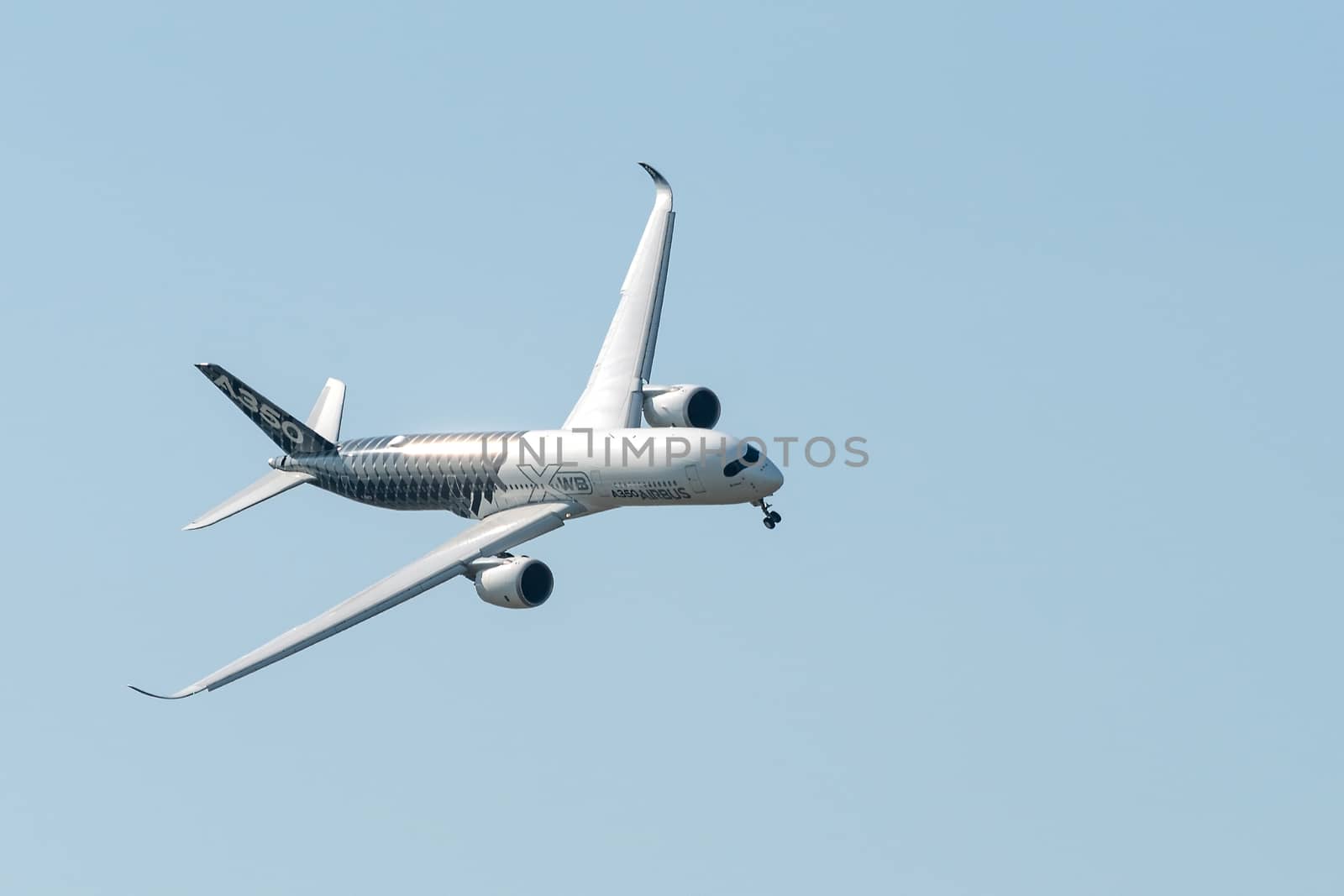 August 30, 2019. Zhukovsky, Russia. long-range wide-body twin-engine passenger aircraft Airbus A350-900 XWB Airbus Industrie at the International Aviation and Space Salon MAKS 2019.