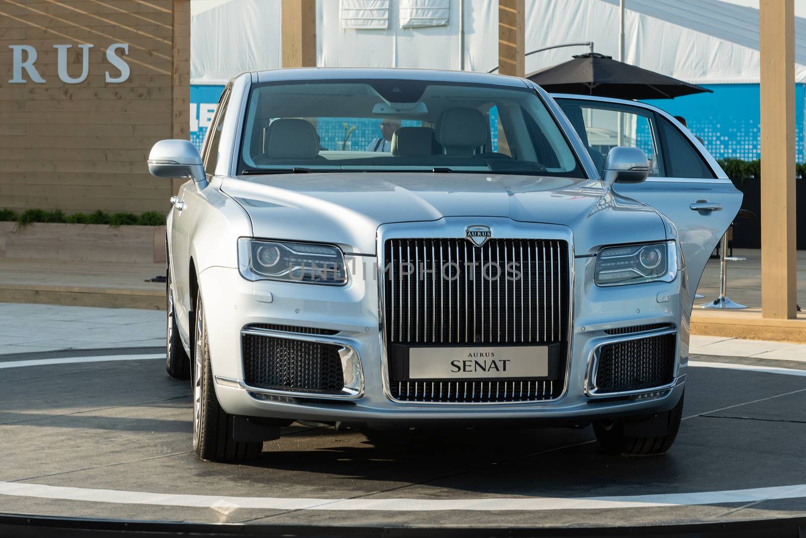 August 30, 2019. Zhukovsky, Russia. Russian executive car Aurus Senat at the International Aviation and Space Salon MAKS 2019.