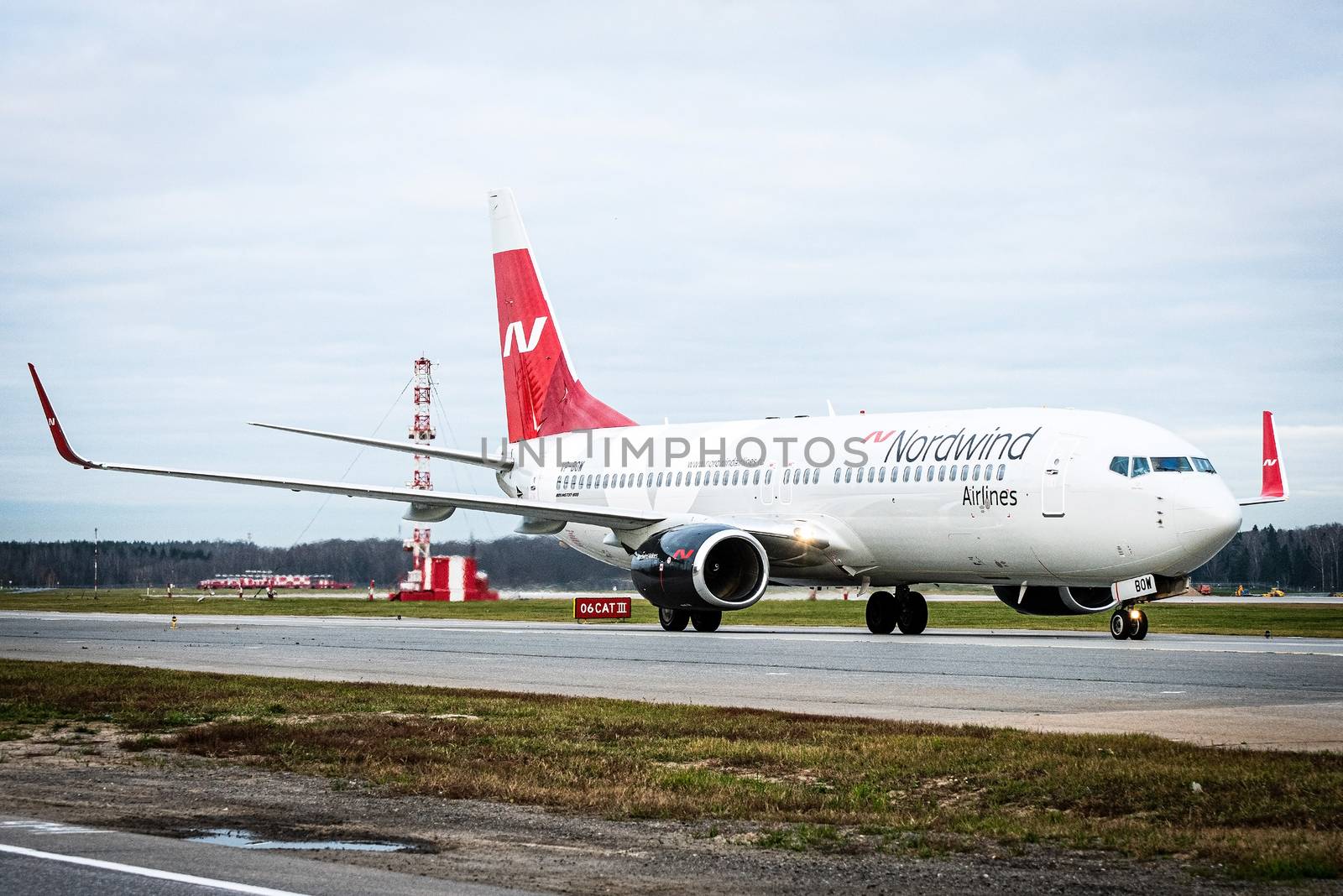 October 29, 2019, Moscow, Russia. Plane 
Boeing 737-800 Nordwind Airlines at Sheremetyevo airport in Moscow.