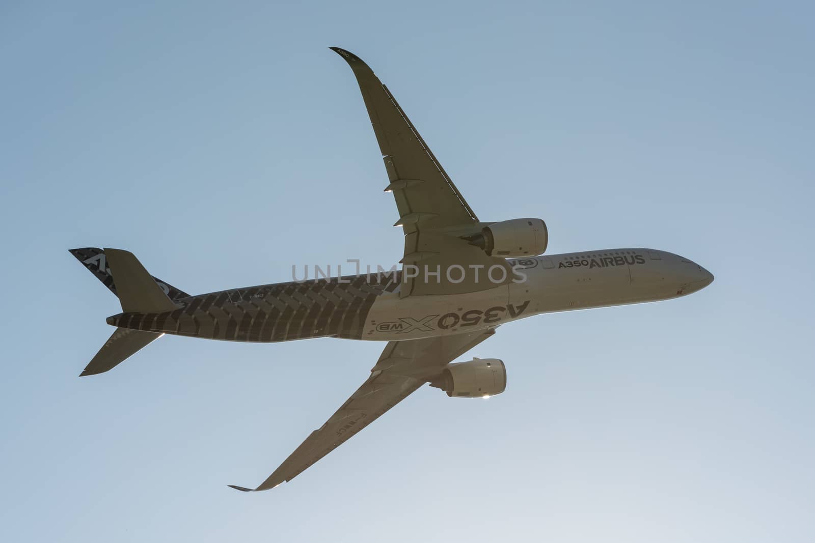 August 30, 2019. Zhukovsky, Russia. long-range wide-body twin-engine passenger aircraft Airbus A350-900 XWB Airbus Industrie at the International Aviation and Space Salon MAKS 2019.