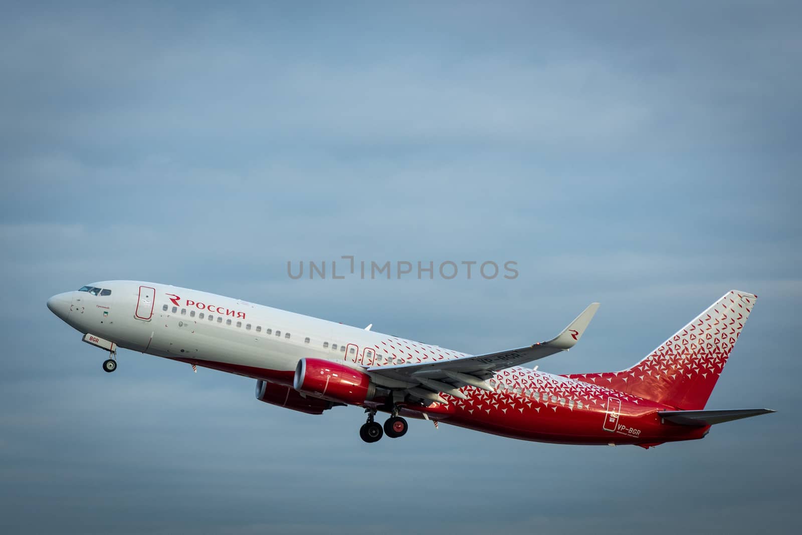 October 29, 2019, Moscow, Russia. Plane 
Boeing 737-800 Rossiya - Russian Airlines at Sheremetyevo airport in Moscow.