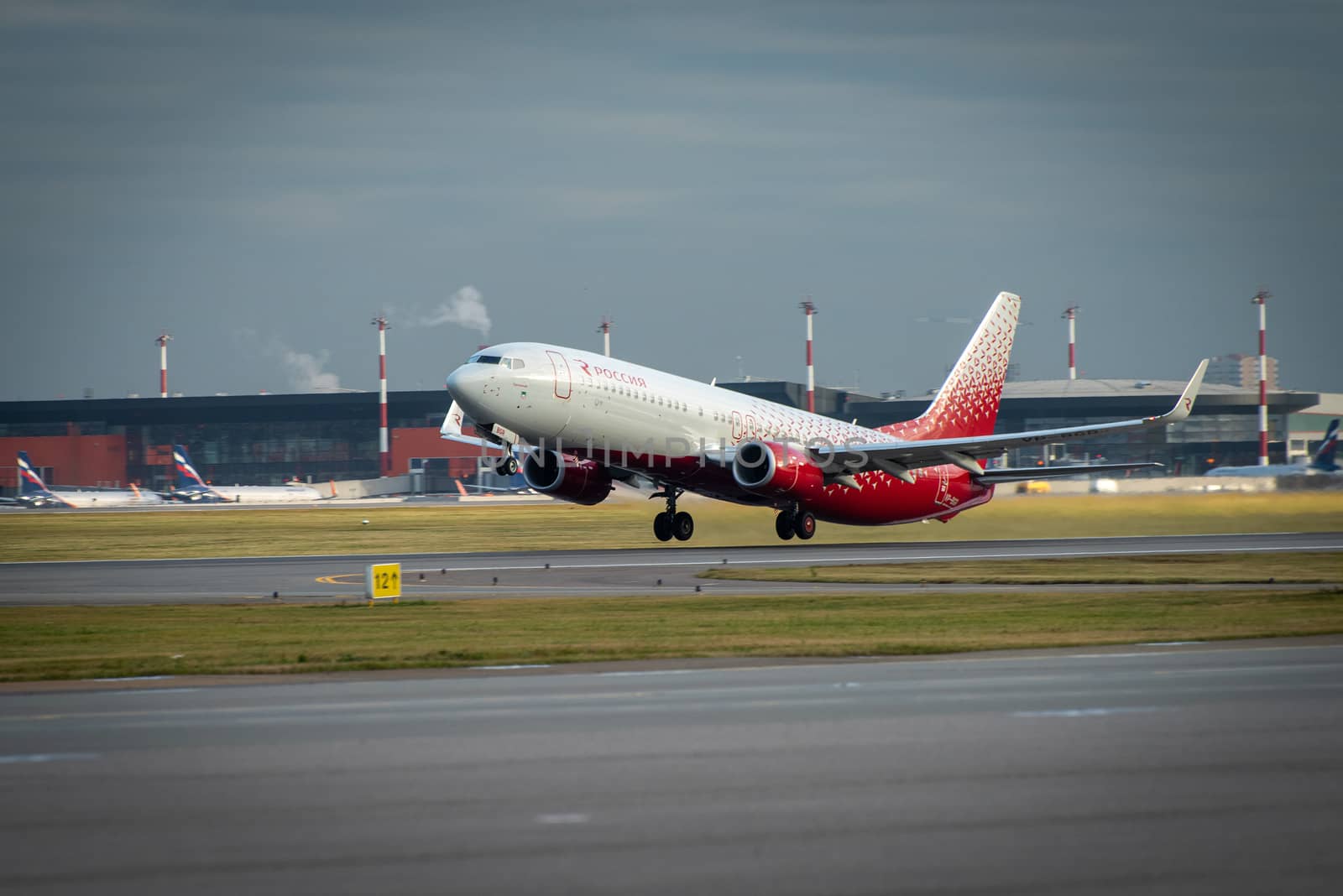 October 29, 2019, Moscow, Russia. Plane 
Boeing 737-800 Rossiya - Russian Airlines at Sheremetyevo airport in Moscow.