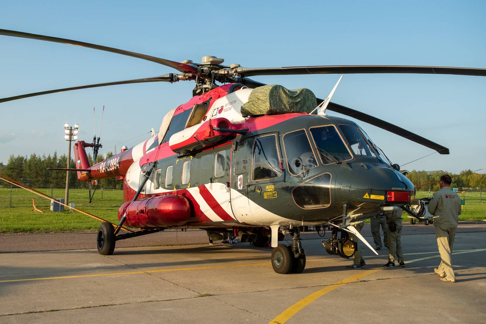 August 30, 2019. Zhukovsky, Russia. Russian multi-purpose helicopter Mil Mi-171 (Mi-8) at the International Aviation and Space Salon MAKS 2019.