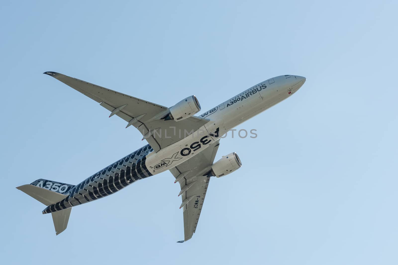 August 30, 2019. Zhukovsky, Russia. long-range wide-body twin-engine passenger aircraft Airbus A350-900 XWB Airbus Industrie at the International Aviation and Space Salon MAKS 2019.