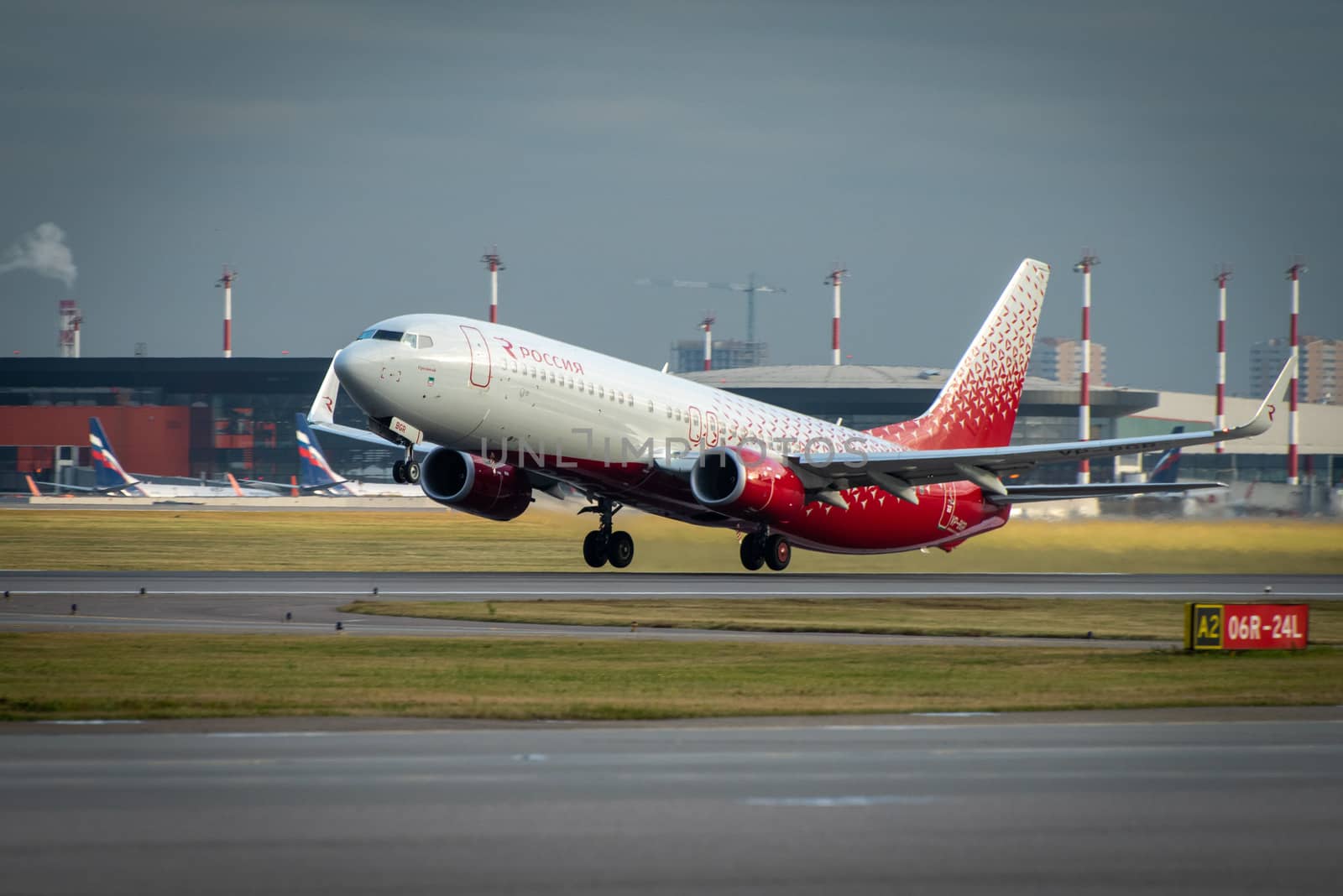 October 29, 2019, Moscow, Russia. Plane 
Boeing 737-800 Rossiya - Russian Airlines at Sheremetyevo airport in Moscow.