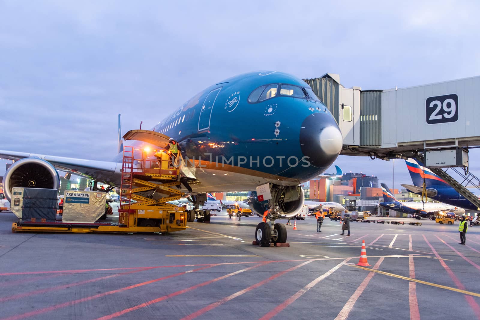 October 29, 2019, Moscow, Russia. Plane 
Airbus A350-900 Vietnam Airlines at Sheremetyevo airport in Moscow.