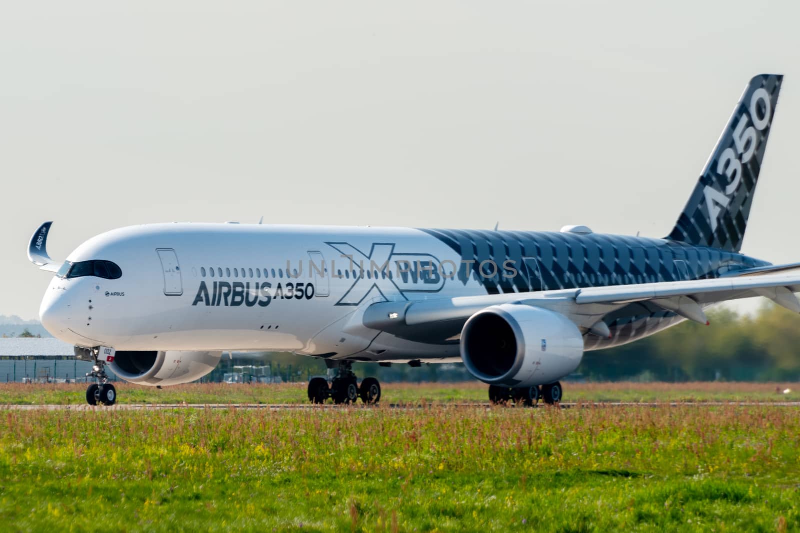 August 30, 2019. Zhukovsky, Russia. long-range wide-body twin-engine passenger aircraft Airbus A350-900 XWB Airbus Industrie at the International Aviation and Space Salon MAKS 2019.