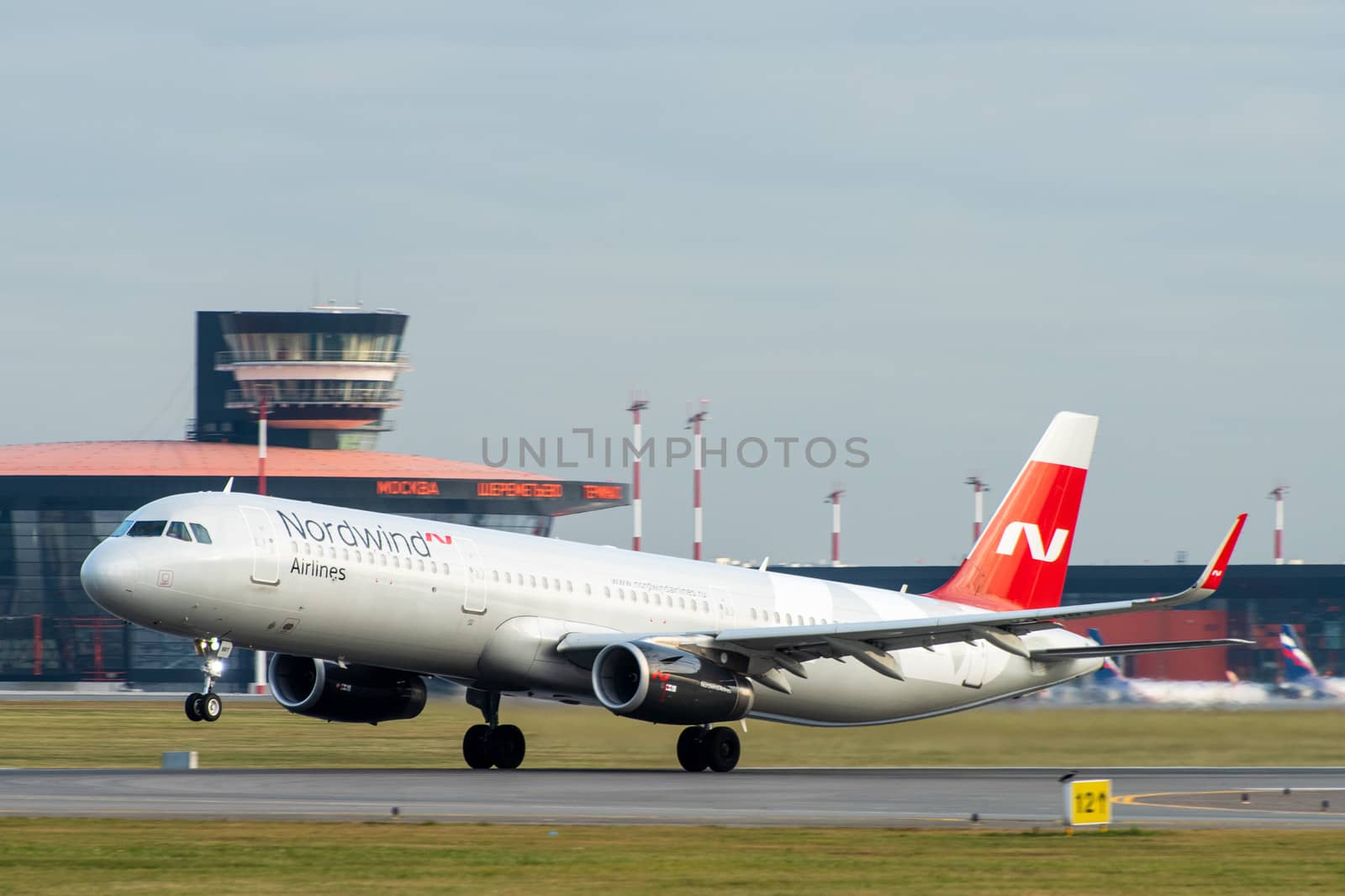 October 29, 2019, Moscow, Russia. Plane 
Airbus A321-200 Nordwind Airlines at Sheremetyevo airport in Moscow.