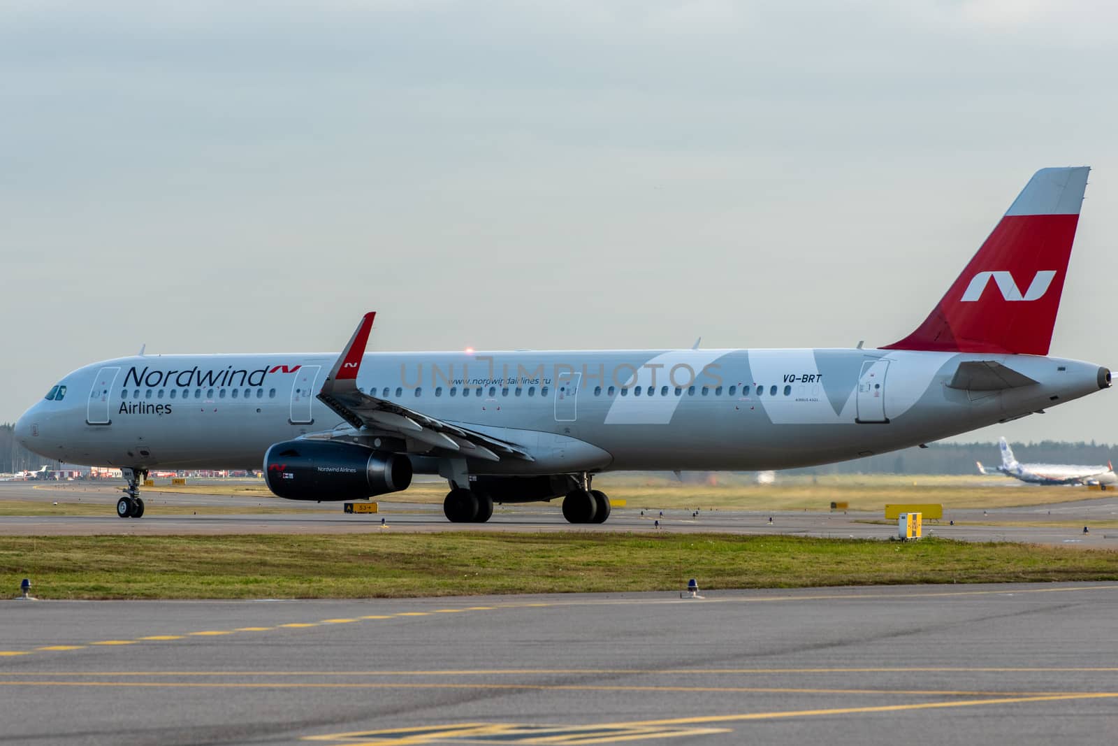 October 29, 2019, Moscow, Russia. Plane 
Airbus A321-200 Nordwind Airlines at Sheremetyevo airport in Moscow.