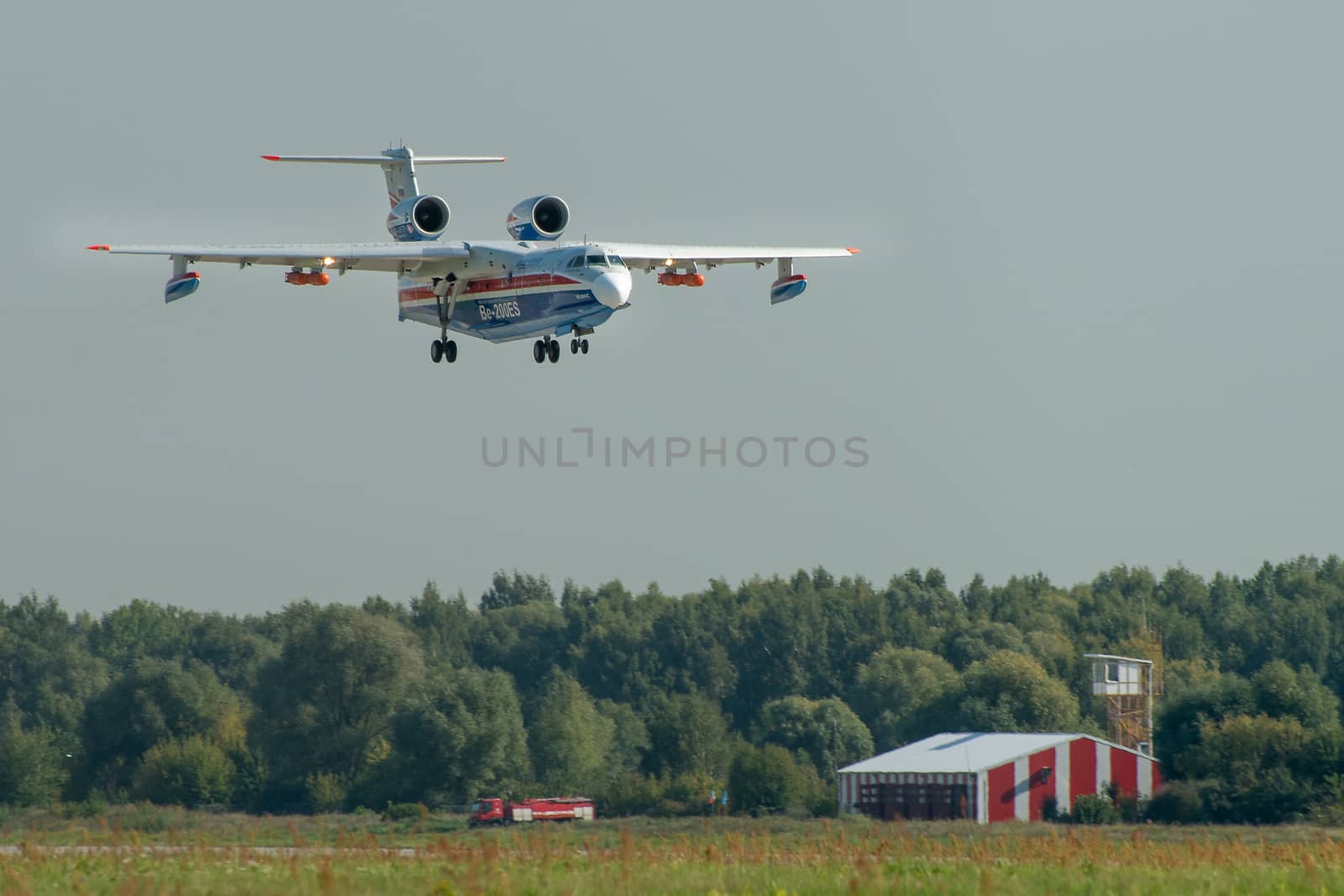 August 30, 2019. Zhukovsky, Russia. Multipurpose amphibious aircraft Beriev Be-200 Altair  at the International Aviation and Space Salon MAKS 2019.