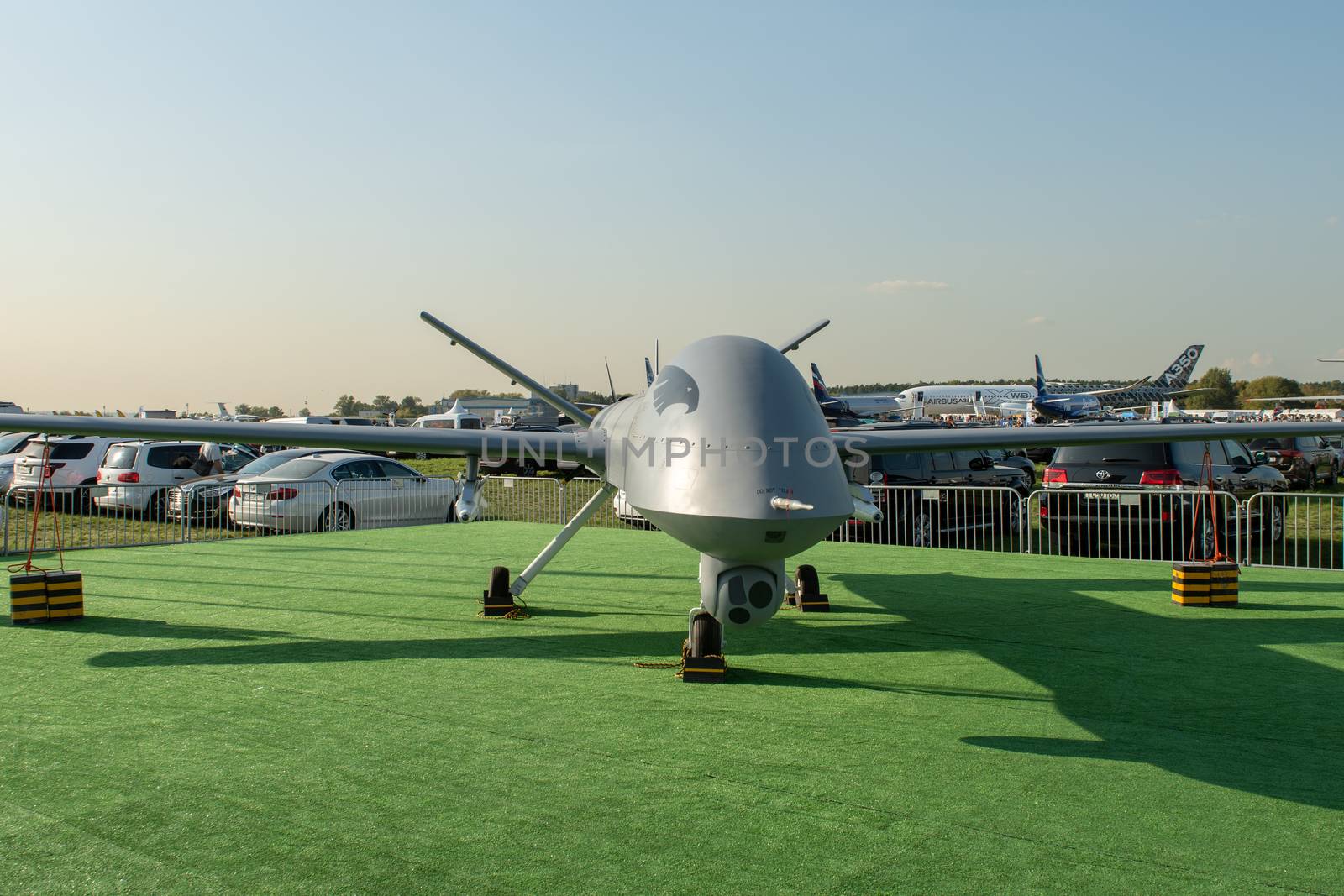 August 30, 2019. Zhukovsky, Russia. Chinese drone reconnaissance drone CAIG Wing Loong 1 at the International Aviation and Space Salon MAKS 2019.