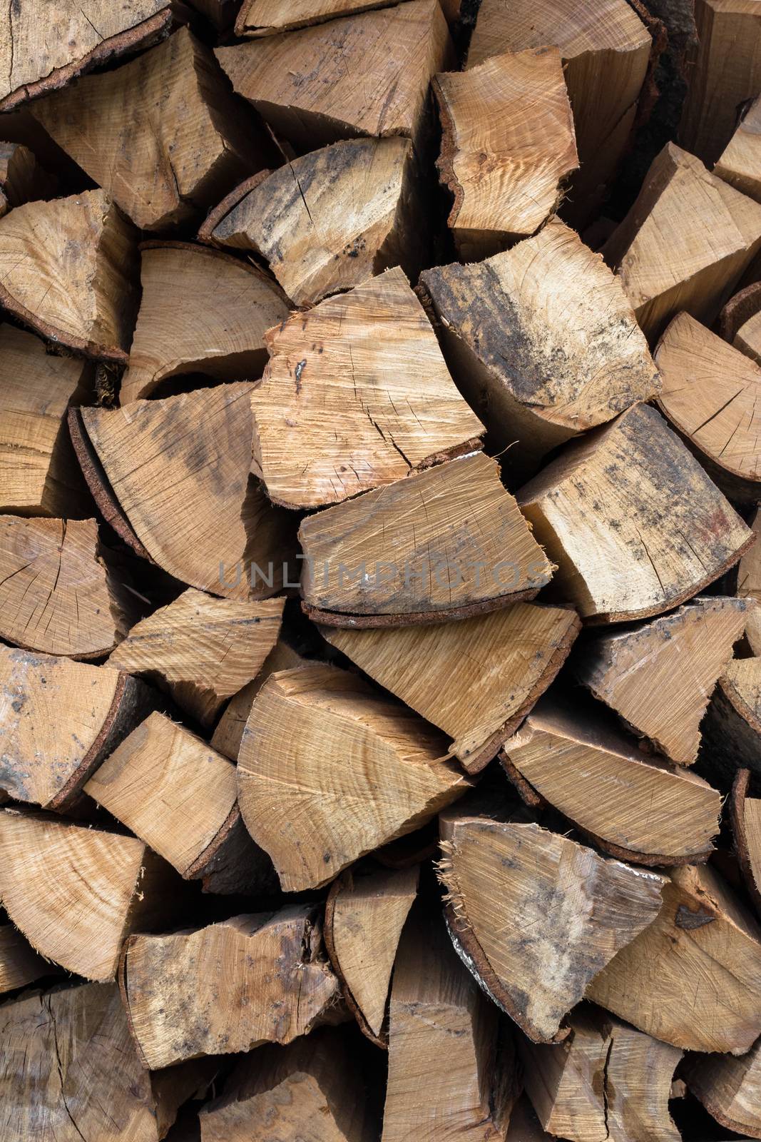 Background of an firewood dry and rough, cut in small pieces.