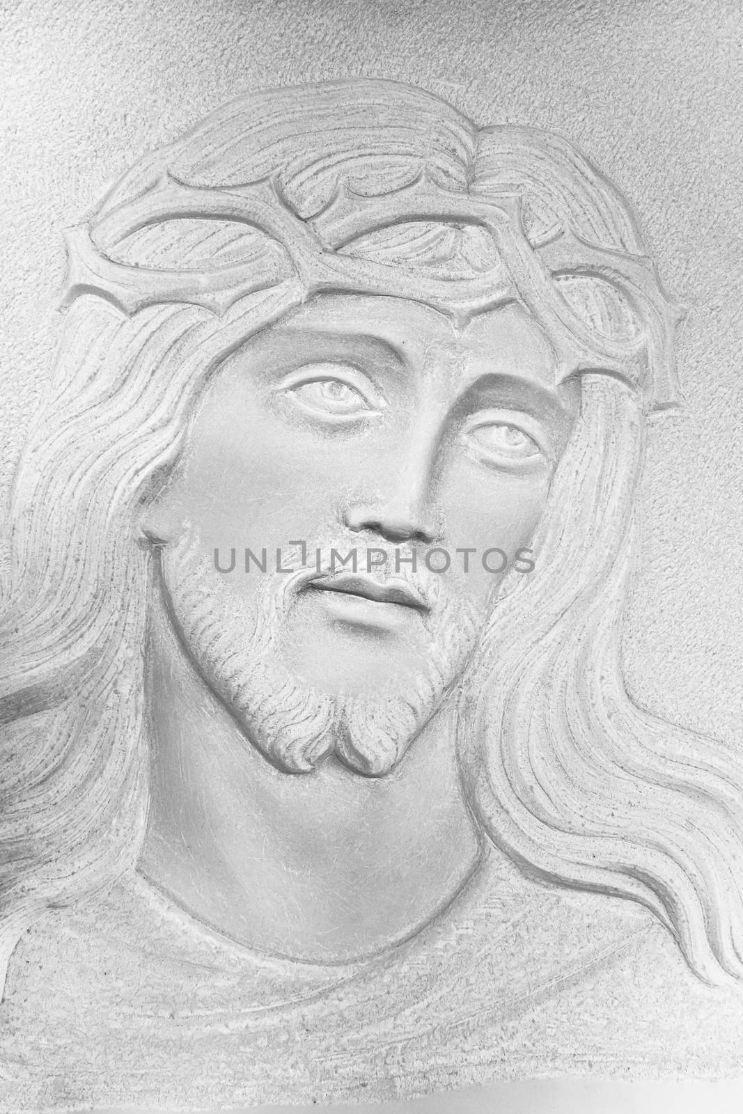 Stone white Bas-relief of the face of Christ by germanopoli