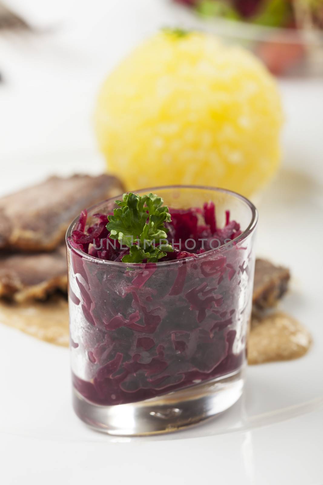red cabbage and german sauerbraten