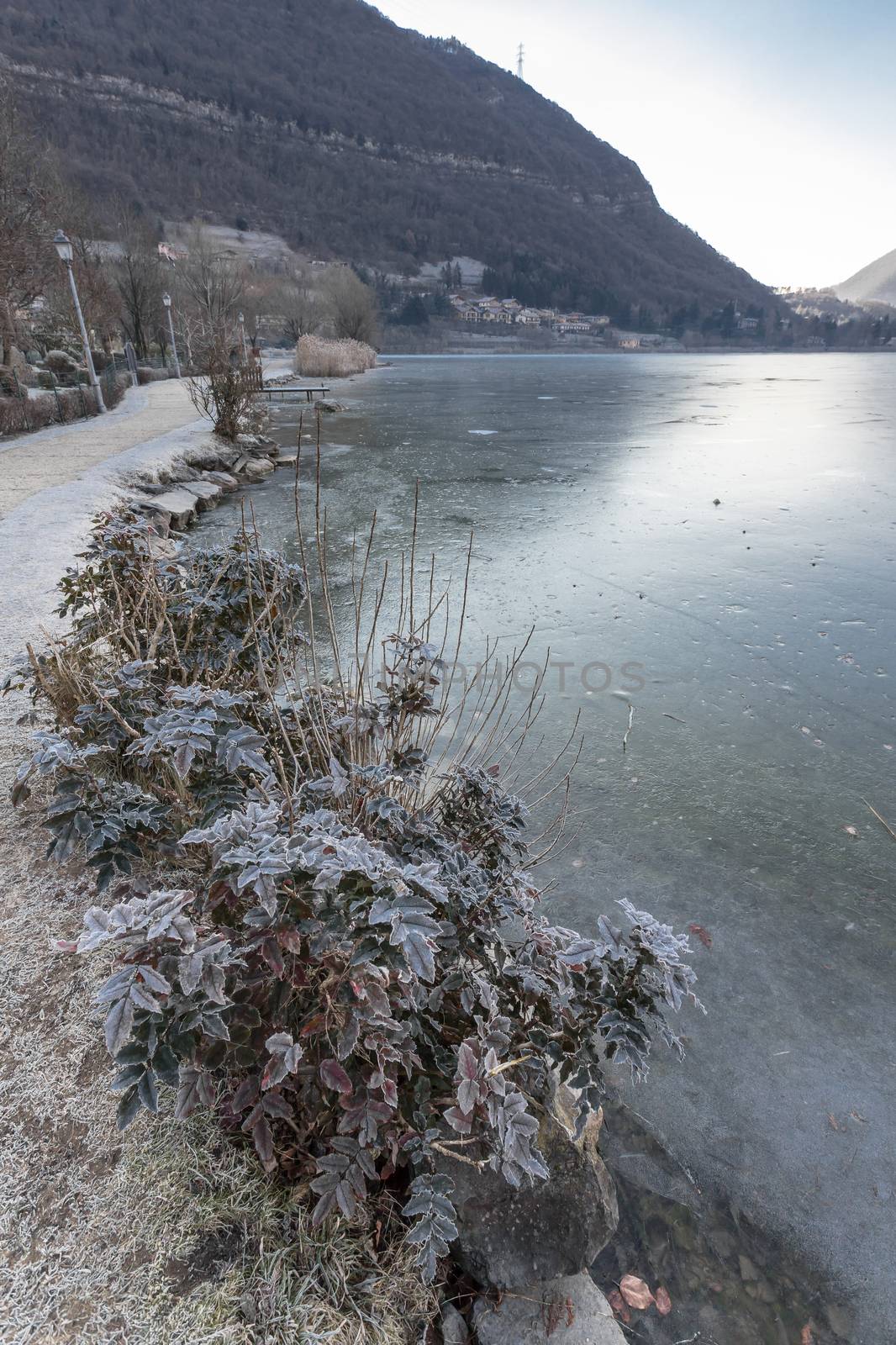 Endine lake completely frozen. Endine Gaiano (BG) ITALY - January 22, 2019.