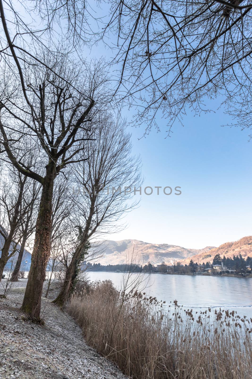 Endine lake completely frozen. Endine Gaiano (BG) ITALY - January 22, 2019.