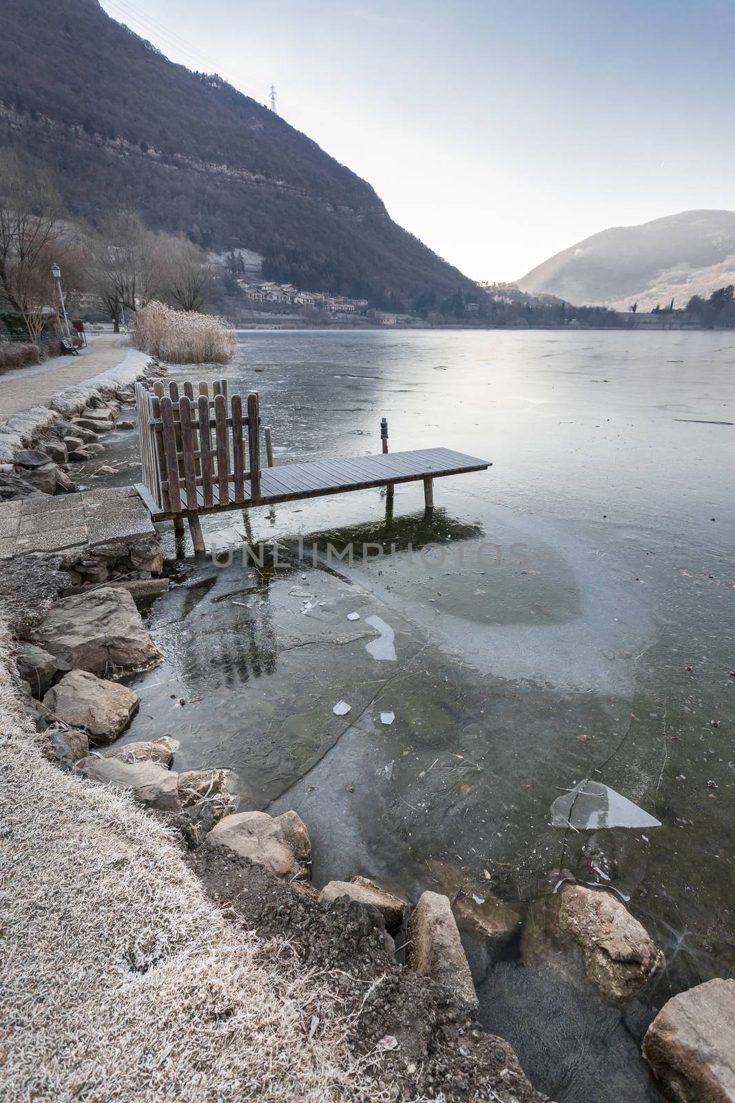 Endine lake completely frozen. Endine Gaiano (BG) ITALY - January 22, 2019.