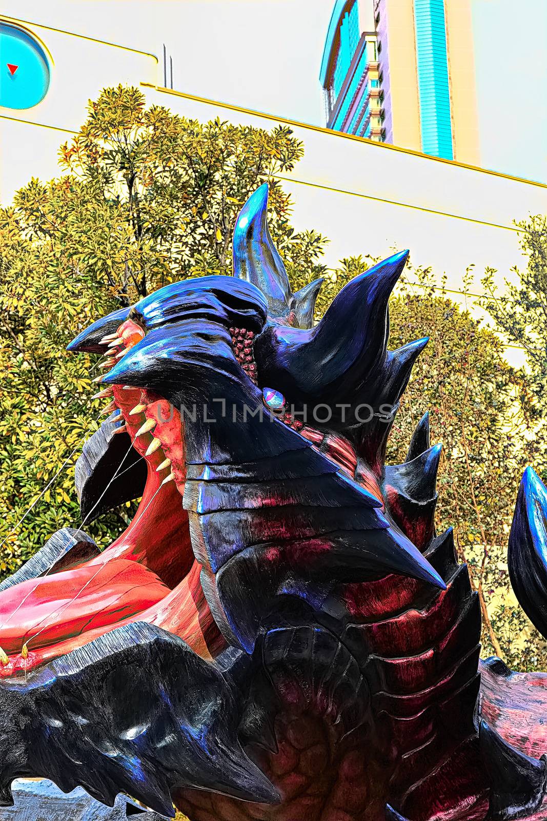 Osaka, Japan - Feb 06,2016 - Display of  Glavenus from Monster Hunter Generations.Glavenus's Japanese name (Dinovaldo) is a reference to Dinosaur, Nova, and Halberd,Glavenus are Brute Wyverns first introduced in Monster Hunter Generations. by USA-TARO