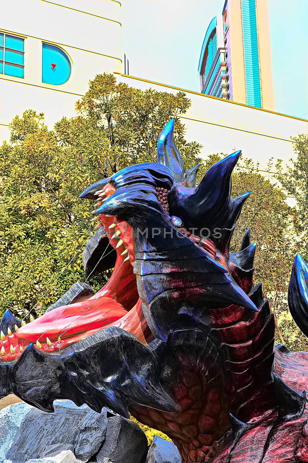 Osaka, Japan - Feb 06,2016 - Display of  Glavenus from Monster Hunter Generations.Glavenus's Japanese name (Dinovaldo) is a reference to Dinosaur, Nova, and Halberd,Glavenus are Brute Wyverns first introduced in Monster Hunter Generations. by USA-TARO