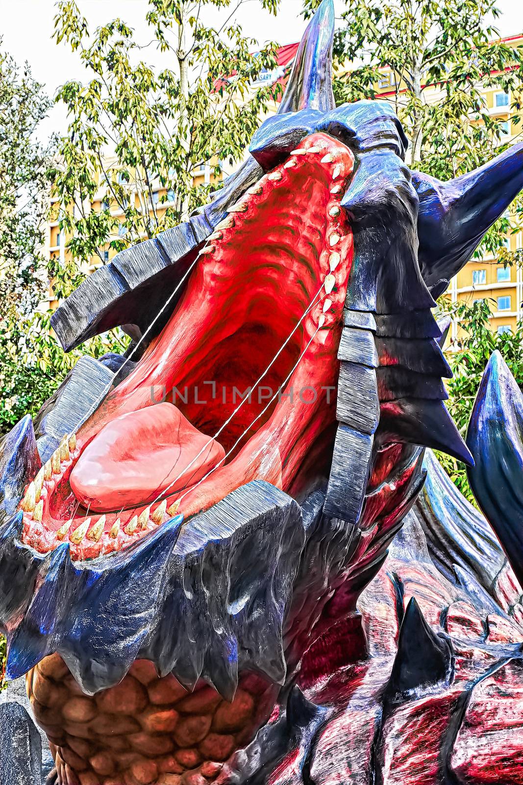 Osaka, Japan - Feb 06,2016 - Display of  Glavenus from Monster Hunter Generations.Glavenus's Japanese name (Dinovaldo) is a reference to Dinosaur, Nova, and Halberd,Glavenus are Brute Wyverns first introduced in Monster Hunter Generations. by USA-TARO