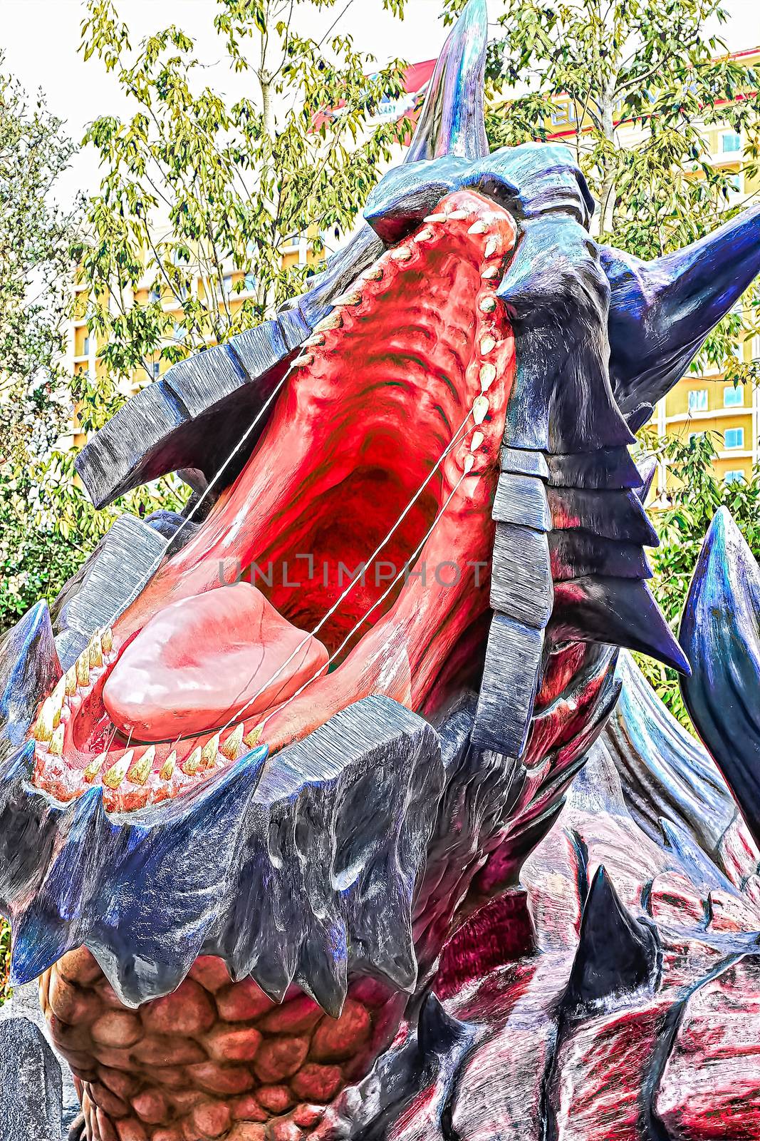 Osaka, Japan - Feb 06,2016 - Display of  Glavenus from Monster Hunter Generations.Glavenus's Japanese name (Dinovaldo) is a reference to Dinosaur, Nova, and Halberd,Glavenus are Brute Wyverns first introduced in Monster Hunter Generations. by USA-TARO