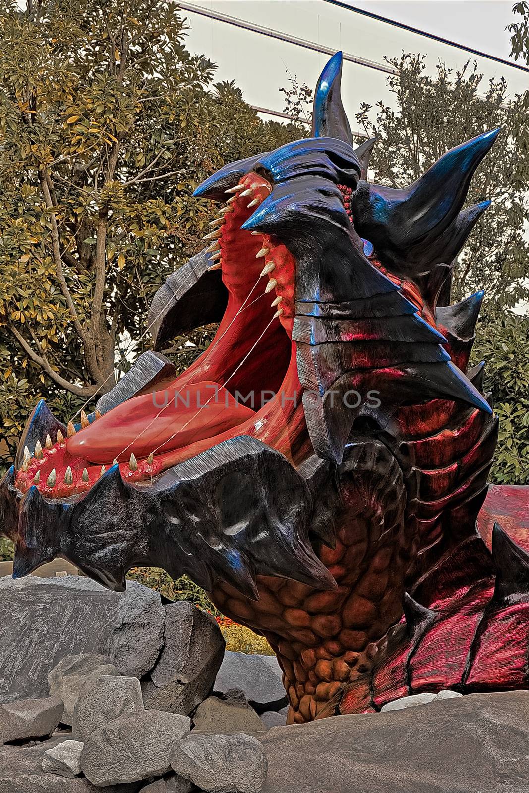 Osaka, Japan - Feb 06,2016 - Display of  Glavenus from Monster Hunter Generations.Glavenus's Japanese name (Dinovaldo) is a reference to Dinosaur, Nova, and Halberd,Glavenus are Brute Wyverns first introduced in Monster Hunter Generations. by USA-TARO