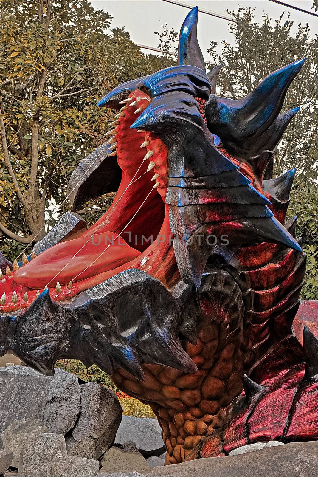 Osaka, Japan - Feb 06,2016 - Display of  Glavenus from Monster Hunter Generations.Glavenus's Japanese name (Dinovaldo) is a reference to Dinosaur, Nova, and Halberd,Glavenus are Brute Wyverns first introduced in Monster Hunter Generations. by USA-TARO