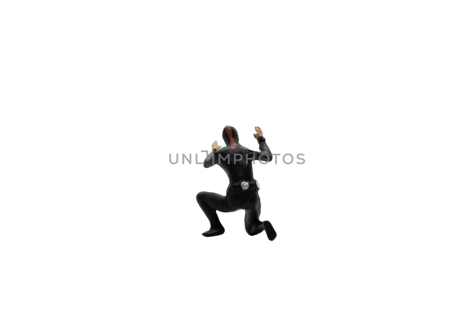 Miniature people : Scuba diver isolated on white background with clipping path