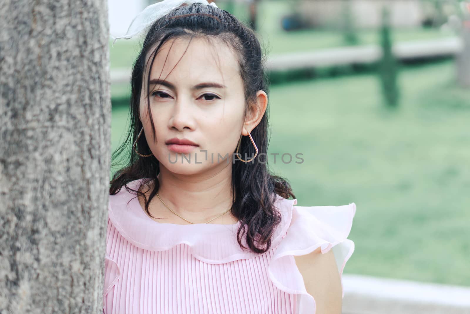 Portrait of asian happy woman smiling with nature garden, Select by pt.pongsak@gmail.com