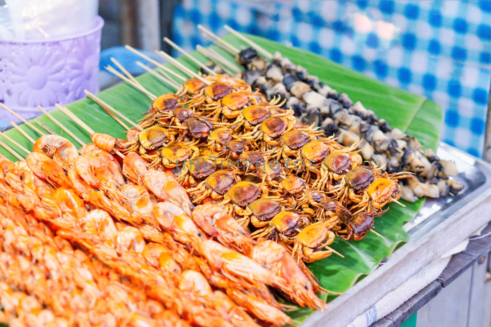 Grilled crab and shrimp food at walking street