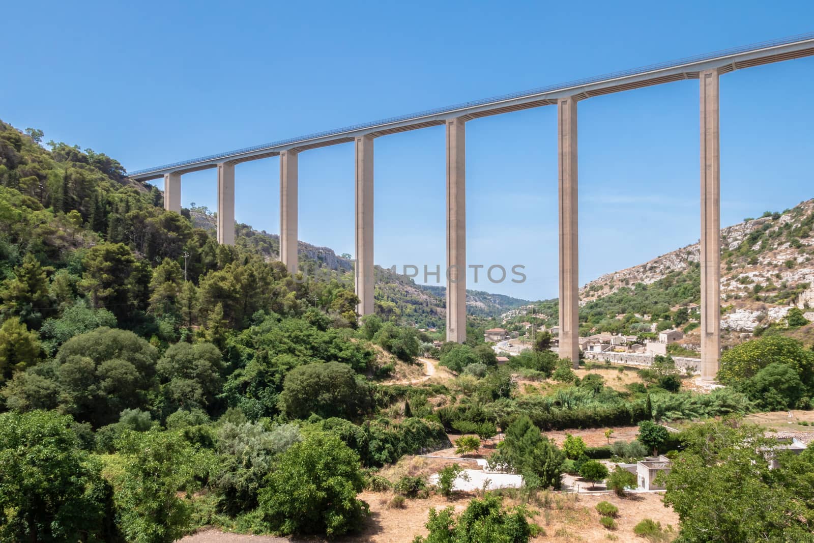 Costanzo bridge. Modica viaduct. 168 meters high. It is currently one of the highest bridges in Europe. Modica (RG) Sicily, ITALY - July 8, 2019.