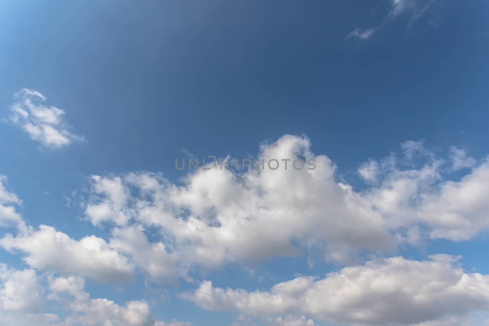 Amazing blue sky with white clouds. Beautiful sky background. Blue sky and beautiful fluffy cloud. Best summer sky photo background.