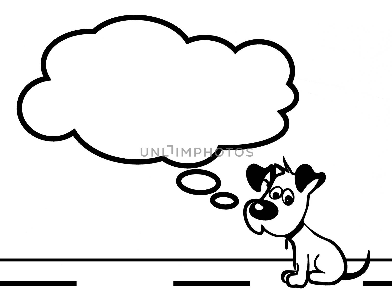 Sad puppy black flat image. Image of sad puppy with cloud fully editable. It can be used as a poster, wallpaper, design t-shirts and more.