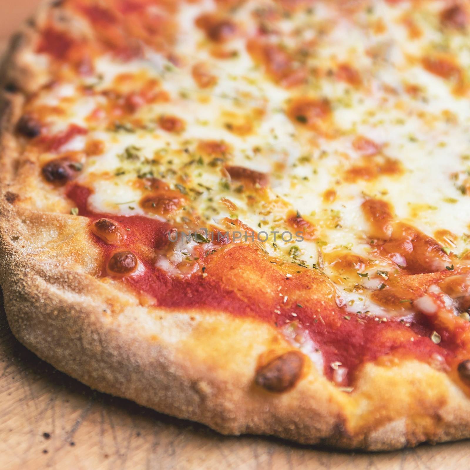 Pizza Margherita. Fresh italian pizza with tomato and mozzarella. Close-up.