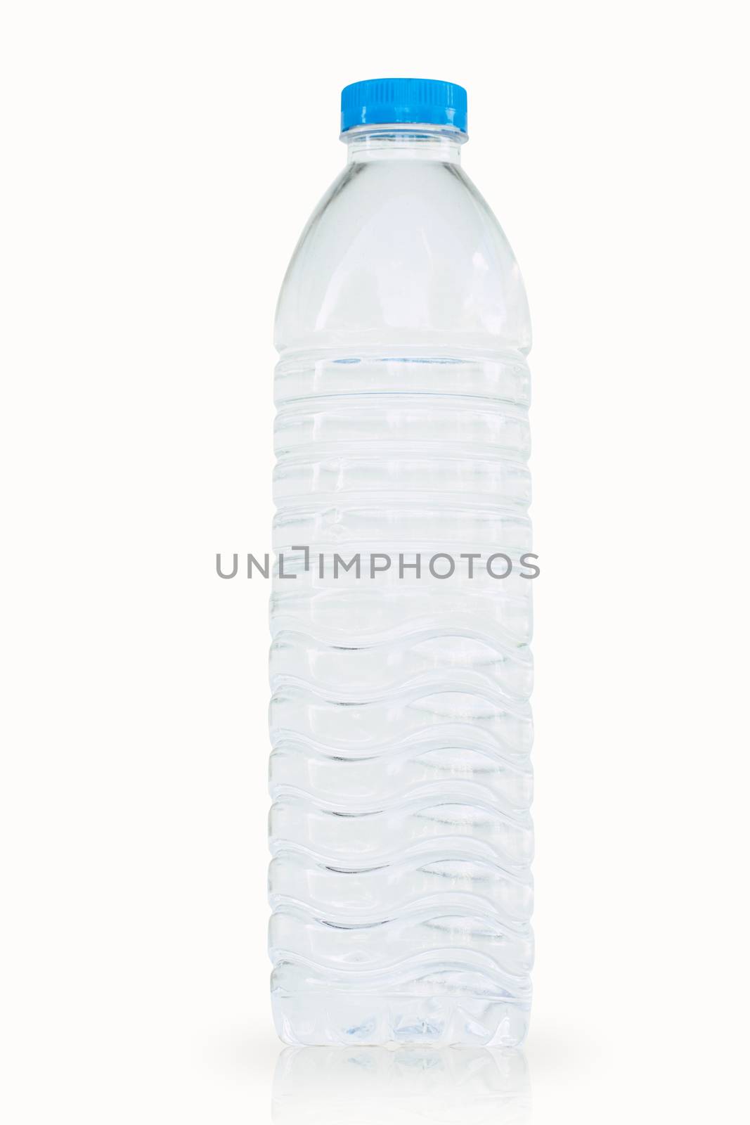 drinking water bottle with blue lid on a white background