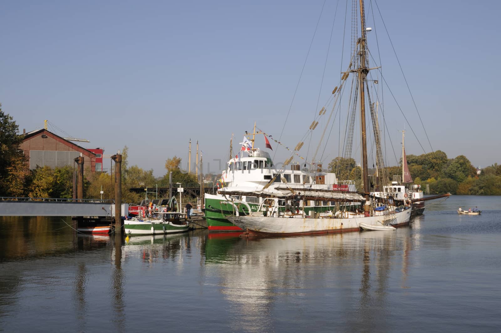 Shipping pier in Finkenwerder, Hamburg, Germany.